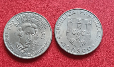 Portugalia 100 escudos 1981 Ano Deficiente foto