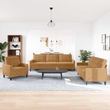 vidaXL Set de canapele cu perne, 3 piese, maro, catifea 3278438