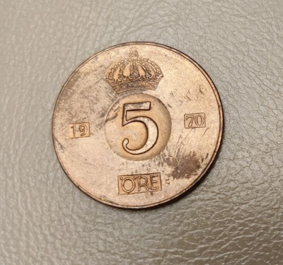 Suedia - 5 ore (1970) monedă s017 - Regele Gustaf VI Adolf foto