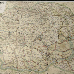 Harta turistica Romania Mare, 1930,uriasa 60x80 cm, caserata,Inst.Cart.Unirea BV