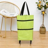 Geanta pentru cumparaturi, prevazuta cu roti, pliabila, inchidere cu fermoar, cu suport de sustinere, dimensiuni 46x39 cm, verde