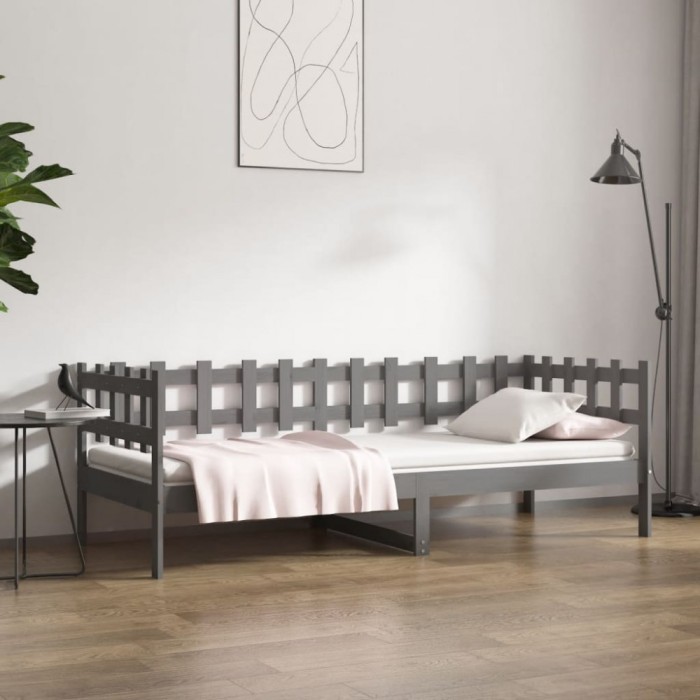 vidaXL Pat de zi, gri, 90x190 cm, lemn masiv de pin 820763