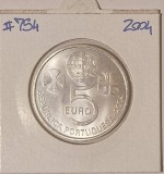 Portugalia, Portugal, 5 euro 2004, KM#754, argint, comemorativa, 30mm, Europa
