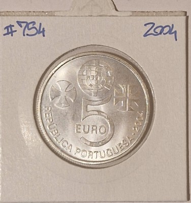 Portugalia, Portugal, 5 euro 2004, KM#754, argint, comemorativa, 30mm foto