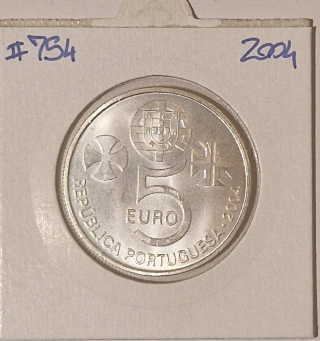 Portugalia, Portugal, 5 euro 2004, KM#754, argint, comemorativa, 30mm