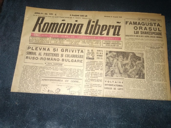 ZIAR ROMANIA LIBERA 31 AUGUST 1946