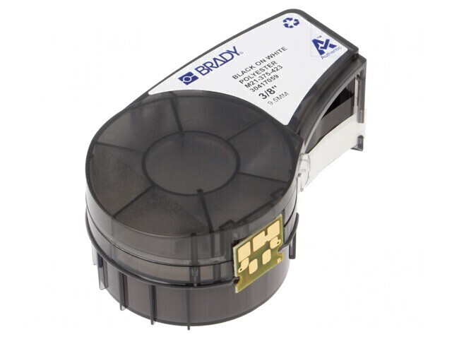 Banda autoadezivă albă 9,5mm x 6,4m caractere negre