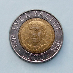 ITALIA - 500 Lire 1994 - Luca Pacioli foto