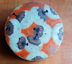 Cutiuta pudra Poudre de couleur Rachel au prafum origan COTY Paris (anii 1930) cutie interbelica reclama pudriera art deco jazz age cosmetica vintage
