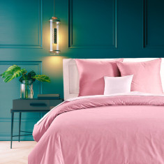 Set lenjerie de pat dublu, bumbac satinat, 2 persoane, 200 x 200 cm, 50 x 80 cm, 3 piese, OEKO-TEX Standard 100, culoare roz