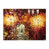 Set 3 piese tablou pictat manual, living, dormitor, O seara magica, 120x90cm ulei pe panza in cutit efect 3D, gata de expus pe perete
