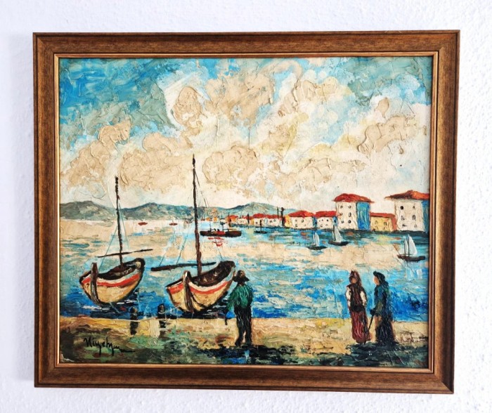 pictura RUDOLF NEGELY ( 1883 - 1941 ) - Marina Mediteraniana _ 48 x 58 cm tablou