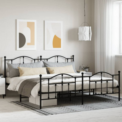 vidaXL Cadru pat metalic cu tăblii de cap/picioare, negru, 193x203 cm foto