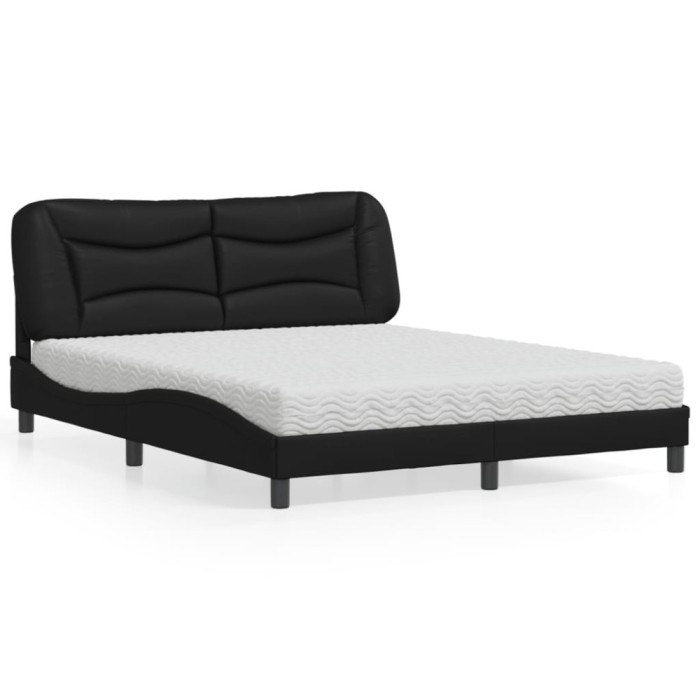 vidaXL Pat cu saltea, Hvar, negru, 160x200 cm, piele ecologică 3208731