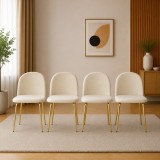 Set 4 scaune dining Artool Inca, catifea bej si picioare aurii