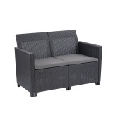 Canapea gradina 2 locuri Curver Claire, ratan sintetic grafit, 113x65x74cm, rezistenta UV, intretinere usoara