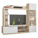Comoda TV cu biblioteca June, Nuc - Stejar, 204 x 35 x 177 cm
