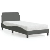 vidaXL Pat cu saltea, gri &icirc;nchis, 90x200 cm, textil