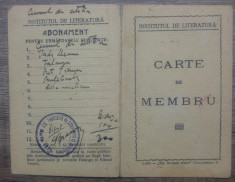 Carte de membru Institutul de Literatura/ 1929, semnatura Mihail Dragomirescu foto
