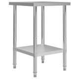Masă de lucru bucătărie inox vidaXL 60x60x85 cm, blat depozitare, profesională, bar, restaurant, argintiu