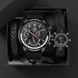 Cumpara ieftin Set Cadou Barbati Deyros: Ceas Quartz, Curea Piele Ecologica, 2 Bratari Timona, Elegant, Negru/Alb