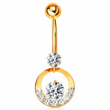 Piercing pentru buric din aur galben 14K - cerc decorat cu zirconii transparente