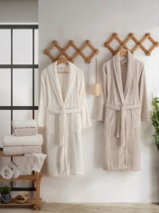Set de halate de baie cu prosoape si manusi pentru baie, bumbac 100%, SEVGHI Bej/Crem