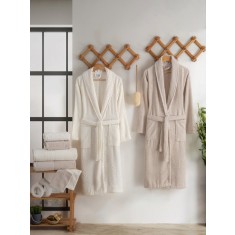 Set de halate de baie cu prosoape si manusi pentru baie, bumbac 100%, SEVGHI Bej/Crem