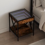 VidaXL Noptieră cu LED infinity, stejar fumuriu, 40x40x49 cm