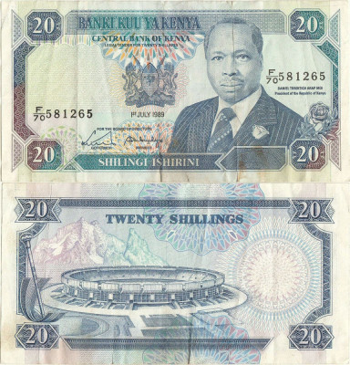 1989 (1 VII), 20 shillings (P-25b) - Kenya! foto