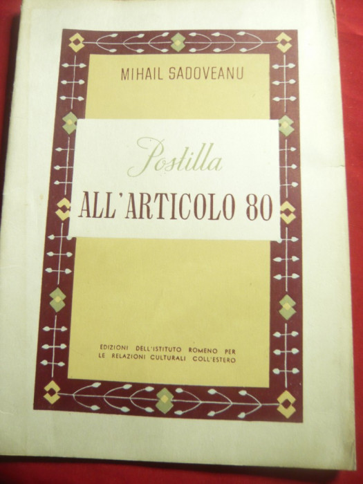 M.Sadoveanu -Postilla -All Articolo 80 -Ed.1953Ed.Institutului Roman Relatii Ext