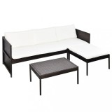 Set mobilier de gradina cu perne, 3 piese, maro, poliratan