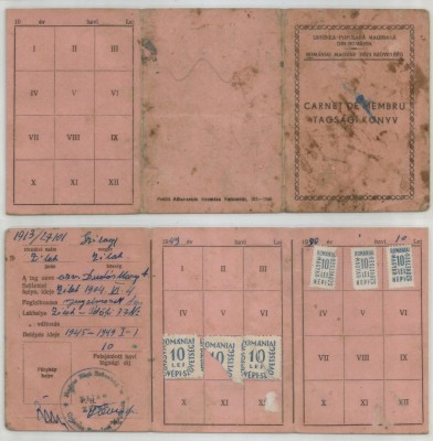 Romania, Carnet membru Uniunea Populara Maghiara din Romania (I), Zalau, 1949 foto