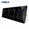 Priza cvadrupla Livolo cu rama din sticla 3 prize simple+TV/internet SmartElectro IntelligentHouse