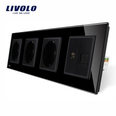 Priza cvadrupla Livolo cu rama din sticla 3 prize simple+TV/internet SmartElectro IntelligentHouse foto