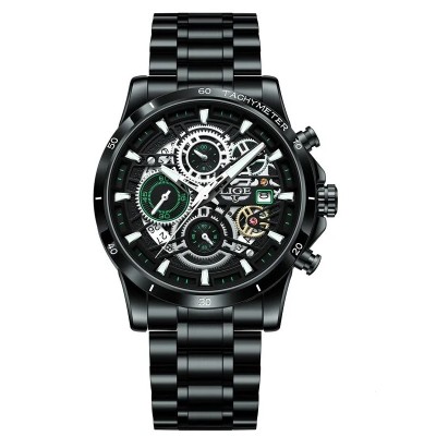 Ceas barbatesc Lige Elegant Business Data Quartz Analog Otel Negru foto