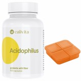 Acidophillus Set Supliment alimentar si Cutie pilule, cu probiotice si fibre (100 capsule) - Calivita