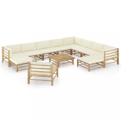 Gossi set mobilier de gradina cu perne alb crem, 12 piese, bambus foto