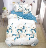 Lenjerie De Pat Lukaku Xf044, Bumbac, 4 Piese, Fara Elastic, Albastru, Imprimeu