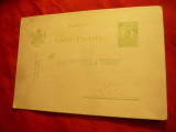 Carte Postala cu marca fixa 2 lei verde Ferdinand , cu text pe spate