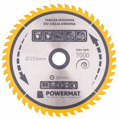 Disc circular pentru lemn TDD-255x30mm 48 dinti, Powermat PM0898 foto