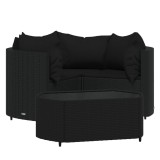 Set mobilier relaxare gradina 4 piese cu perne poliratan negru