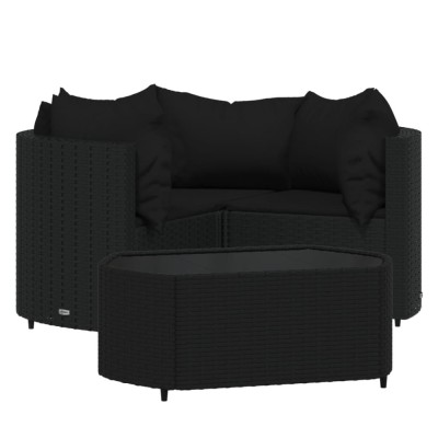 Set mobilier relaxare gradina 4 piese cu perne poliratan negru foto