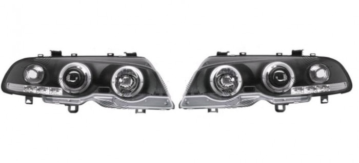 Set faruri Bmw Seria 3 (E46), Coupe/Cabrio, 05.1999-06.2001, partea Stanga+Dreapta, Tuning, Fata, cu lumina parcare fibra optica; tip bec H1+H1; manu