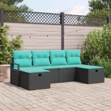 vidaXL Set de canapea cu pernă Manual 6 pcs Negru și Turcoaz poliratan 3359225