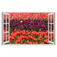 Autocolant decorativ, Fereastra, Arbori si flori, Multicolor, 83 cm, 563ST