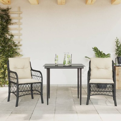vidaXL Set bistro cu perne, 3 piese, negru, poliratan 3212082 foto