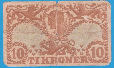 (1) BANCNOTA DANEMARCA - 10 KRONER 1939 foto