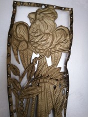 4 obiecte decorative vintage antichitati model cocos din alama, tabla sau aliaj aurii de pus pe perete sau aplicate pe lemn