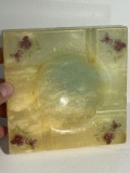 SCRUMIERA ALABASTRU - Onix - Pictata manual - Mare : 15 x 15 cm - Vintage !